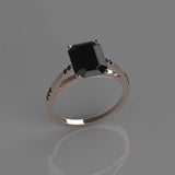 2.5ct Emerald Cut Black Diamond Engagement Ring Solitaire 14k Rose Gold Finish