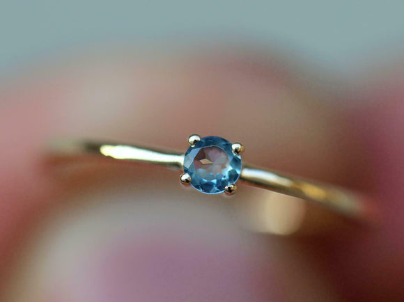 0.4ct Engagement Ring Round Cut London Blue Topaz Solitaire 14k Yellow Gold Over