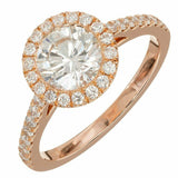 1.6ct Round Cut Diamond Solitaire with Accents Halo Ring 14k Rose Gold Finish