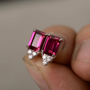 2ct Emerald Cut Pink Ruby Diamond Elegant Stud Earrings 14k White Gold Finish