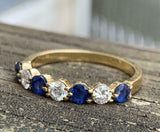 2ct Round Cut Blue Sapphire Alternate Diamond Wedding Band 14k YellowGold Finish