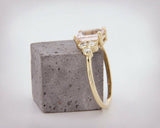 3Ct Emerald Cut Morganite Engagement Ring 14K Yellow Gold Finish Diamond Accents