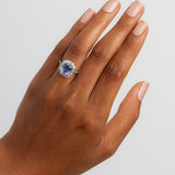 2.6ct Emerald Cut Blue Tanzanite Engagement Ring Vintage Halo 14k WhiteGold Over