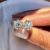 2ct Round Cut Moissanite 4 Prong Solitaire Stud Earrings 14k White Gold Plated