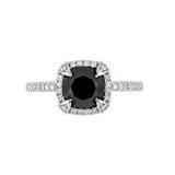 2Ct Round Cut Black Diamond Solitaire Halo Engagement Ring 14K White Gold Finish