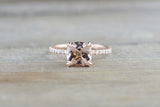 1.5ct Cushion Cut Peach Morganite Round Accents Solitaire Ring 14k RoseGold Over