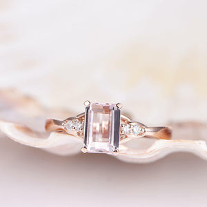 1.2ct Emerald Cut Peach Morganite Solitaire Engagement Ring 18k Rose Gold Finish