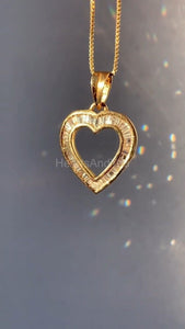 1ct Baguette Simulated Diamond Heart Valentine Pendant 14k Yellow Gold Plated