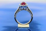 1.4ct Pear Cut Pink Ruby Engagement Ring Round Accent Halo 14k White Gold Finish