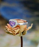 2.5ct Heart Cut Purple Amethyst Engagement Ring 14k White Gold Over Heart Shape