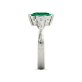 2Ct Marquise Cut Green Emerald Vintage Three Stone Ring 14K White Gold Finish