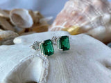 1.5ct Stud Earrings Green Emerald Cut Solitaire Design 14k White Gold Finish