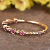 1ct Round Cut Pink Sapphire Wedding Band Bezel Set Bubbly 14k Rose Gold Finish