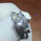 5ct Asscher Diamond Engagement Ring Baguette Accent Trilogy 14k White Gold Over