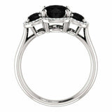 3ct Oval Cut Black Diamond Halo Trilogy Engagement Ring 14k White Gold Finish