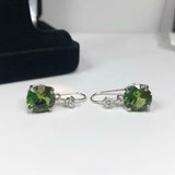 1.5ct Drop Earrings Round Cut Green Peridot Stylish Fish Hook 14k WhiteGold Over