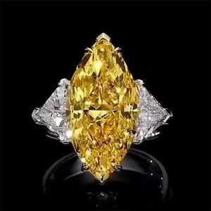 3Ct Marquise Cut Yellow Citrine Three Stone Engagement Ring 14K White Gold Over