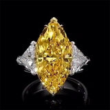 3Ct Marquise Cut Yellow Citrine Three Stone Engagement Ring 14K White Gold Over