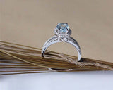 1.5ct Oval Blue Aquamarine Engagement Ring Split Shank Halo 14k White Gold Over