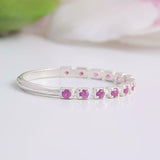 1.2ct Round Cut Pink Sapphire Half Eternity Wedding Band 14k White Gold Finish