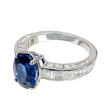 2ct Emerald Cut Blue Sapphire Engagement Ring Baguette Accent 14k WhiteGold Over