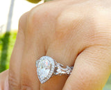 Antique Vintage Halo Engagement Ring 2ct Pear Cut Diamond 14k White Gold Finish