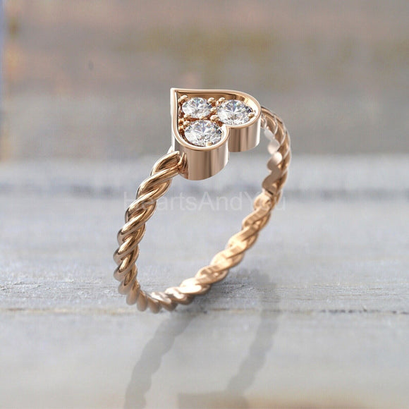 1ct Round Cut Moissanite Heart Shape Twisted Engagement Ring 14k RoseGold Plated