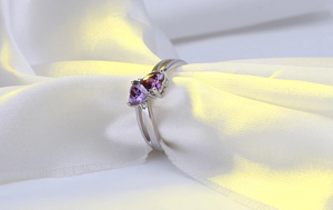 1.5ct Heart Cut Purple Amethyst Engagement Ring 14k White Gold Finish Solitaire