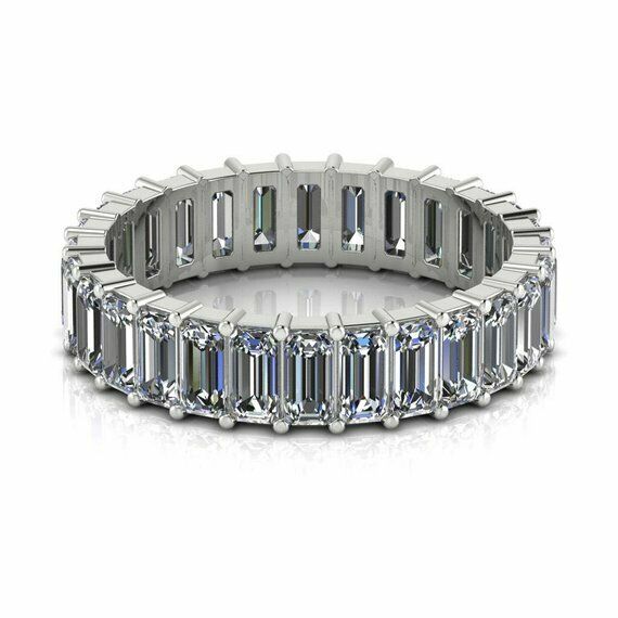 2ct Emerald Cut Diamond Eternity Stylish Wedding Ring Band 14k White Gold Finish