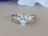 Three Stone Solitaire Engagement Ring 1.3ct Oval Cut Diamond 14k White Gold Over