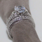 Antique Vintage Bridal Set Ring 2.3ct Round Cut Diamond 14k White Gold Finish