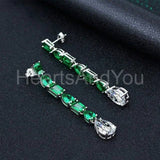 2ct Multi Simulated Emerald Long Dangling Cocktail Earring 14k White Gold Plated