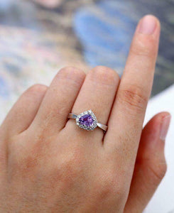 2.5ct Heart Cut Purple Amethyst Engagement Ring 14k White Gold Over Heart Shape