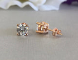 Solitaire 4 Prong Stud Earrings 0.4ct Round Cut VVS1D Diamond 14k Rose Gold Over