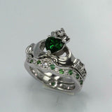 2ct Heart Green Emerald Engagement Ring Claddagh Bridal Set 14k White Gold Over