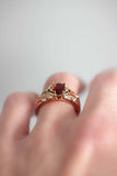 1ct Pear Cut Red Garnet Engagement Ring Floral Petal Leaf 14k Rose Gold Finish