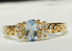 2ct Engagement Ring Oval Cut Blue Aquamarine Filigree Shank 14k Yellow Gold Over