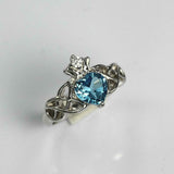 1ct Heart Cut Blue Topaz Engagement Ring Double Knot Crown 14k White Gold Finish