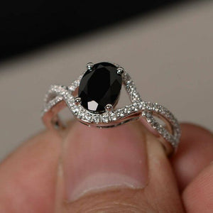 Infinity Wedding Engagement Ring 2ct Oval Cut Black Diamond 14k WhiteGold Finish