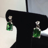 2ct Green Emerald Diamond Elegant Solitaire Stud Earrings 14k White Gold Finish