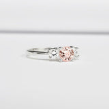 1ct Round Cut Peach Morganite Diamond Trilogy Engagement Ring 14k Rose Gold Over