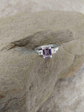 2ct Engagement Ring Emerald Cut Pink Sapphire Three Stone 14k White Gold Finish