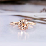 1.5ct Round Cut Peach Morganite Engagement Ring Halo Solitaire 14k RoseGold Over