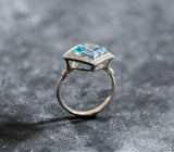 2ct Engagement Ring Asscher Cut Blue Aquamarine Diamond Halo 14k White Gold Over