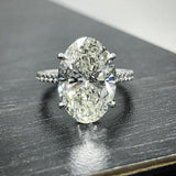 3Ct Oval Cut Diamond Solitaire Engagement Ring 14K White Gold Over Round Accents