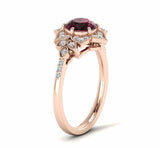 2.2ct Round Red Garnet Flower Milgrain Halo Engagement Ring 14k Rose Gold Finish