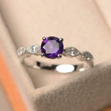 1.5ct Round Purple Amethyst Marquise Accent Engagement Ring 14k White Gold Over