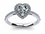 1.3ct Heart Cut Diamond Accent Halo Solitaire Engagement Ring 14k Gold Finish