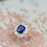 2.3ct Cushion Cut Blue Sapphire Engagement Ring Diamond Halo 14k YellowGold Over