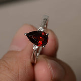 0.75ct Pear Cut Red Garnet Promise Wedding Engagement Ring 14k White Gold Finish